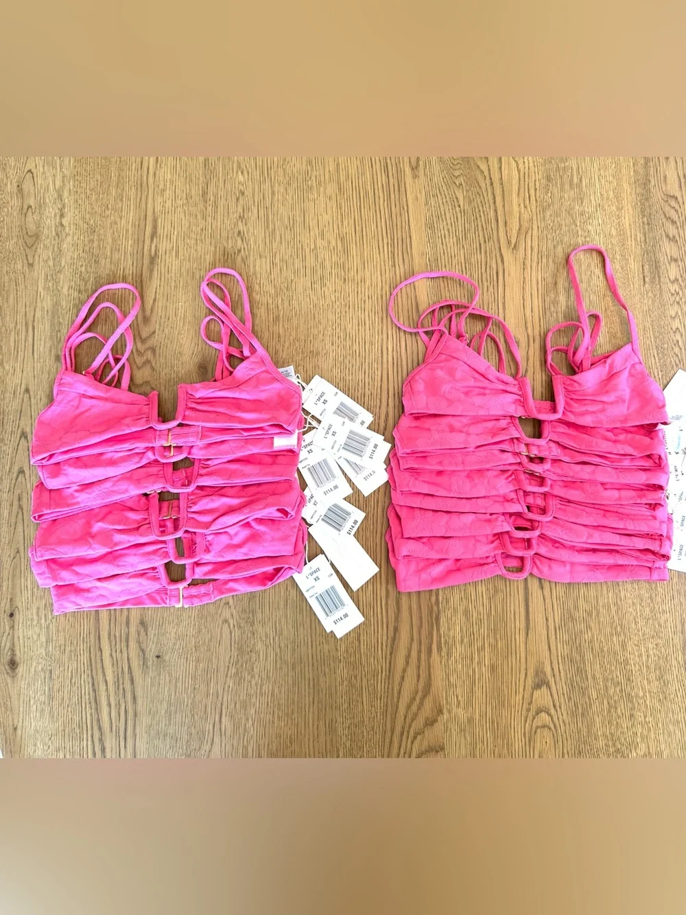 L*Space Peyton Bikini Top Hot Pink Floral Textured Ring Bralette Swim NWT